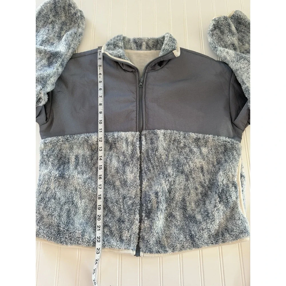 MTA Women's Sherpa Faux Leather Jacket‎ Large Blue Recycled Polyester